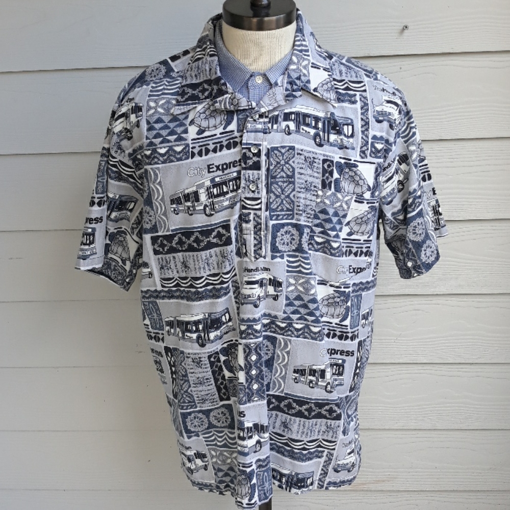 HAWAII‎ ID Grey Hawaiian Transport XXL Half Button Down Pullover Shirt VTG